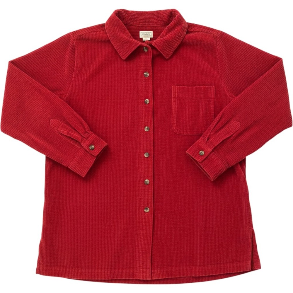 L.L. Bean Corduroy Button Down Shirt Womens XL Red Long Sleeve 266127